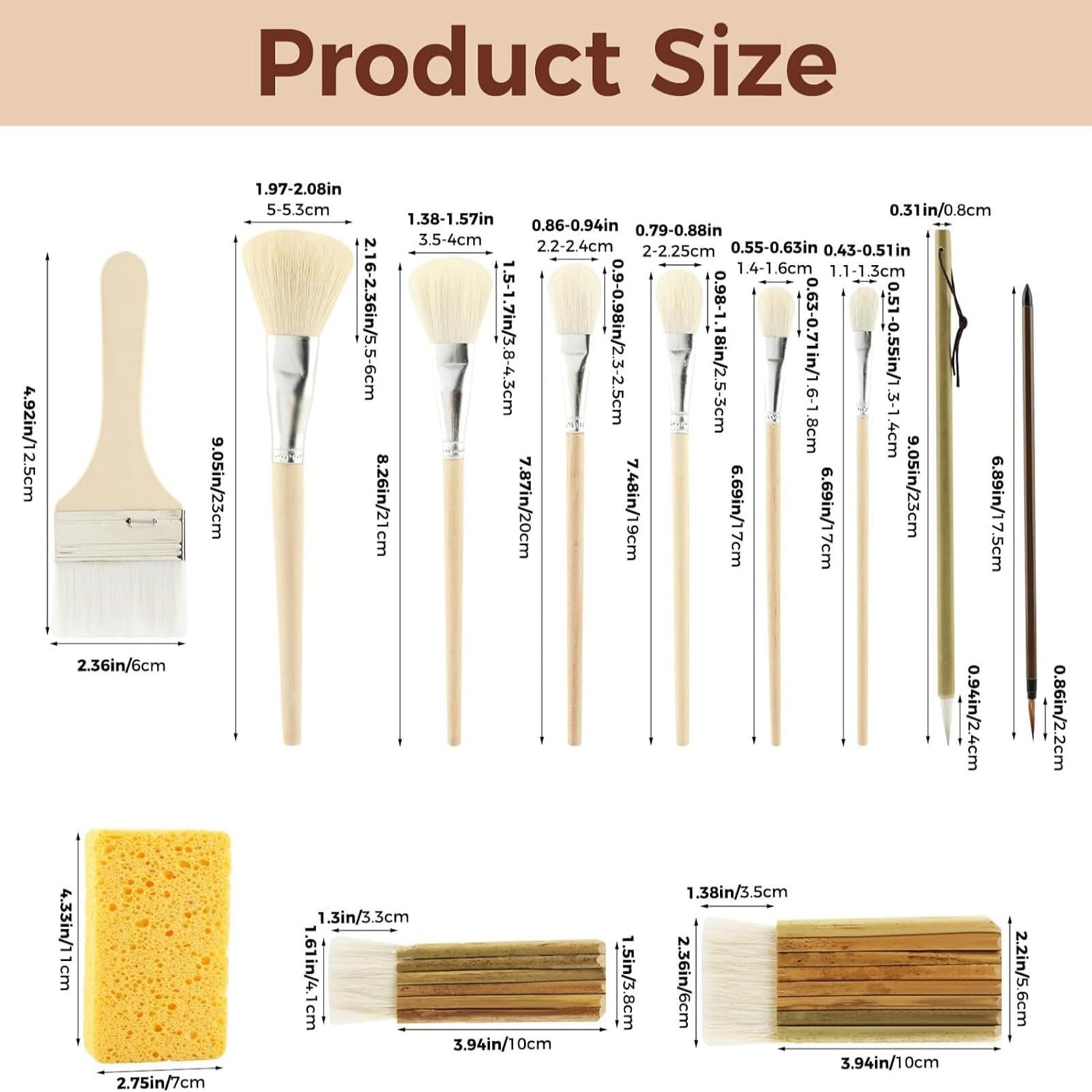 Pennelli per pittura artigianale 12 con spugna, smalto per ceramica e pennelli per ceramica per pittura dettaglio, ampia copertura, acquerello, acrilico e supporti misti Set pennelli