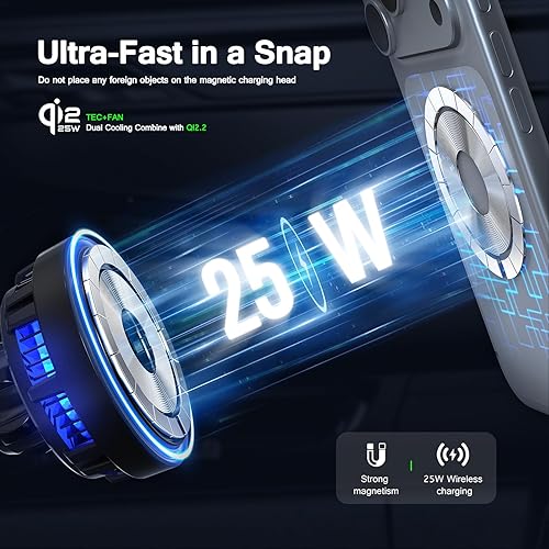 Miniatura 3 de Esoulk Qi2.2 - Soporte para taza de 25 W con certificación Qi2.2, cargador de refrigeración inalámbrico, para cargador de coche compatible