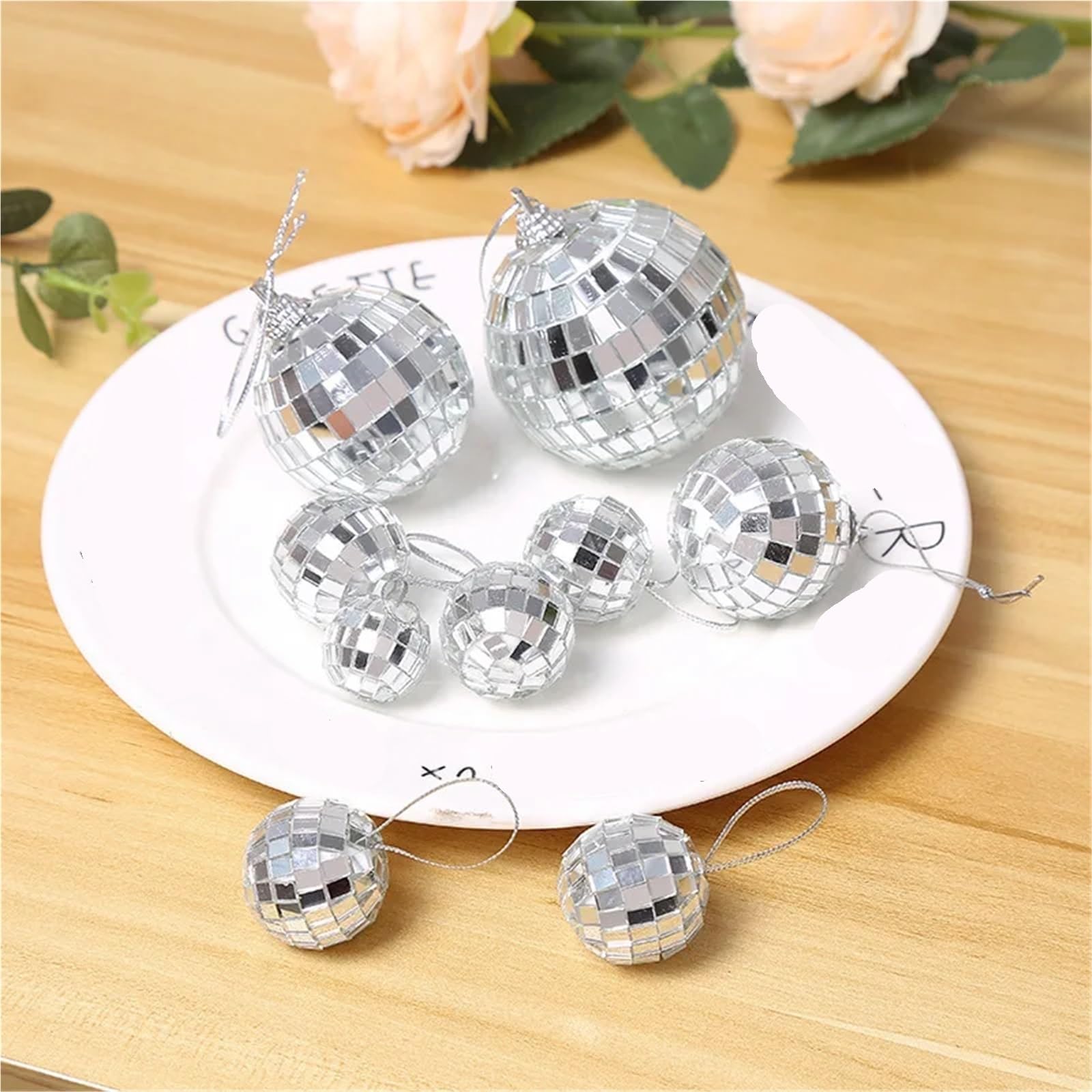 Dekoracja imprezowa lustrzanej kuli dyskotekowej, Disco Lustrzana Kula Wiele Rozmiarów 3-12 cm Dekoracje Przyjęć(8CM 3 piece)