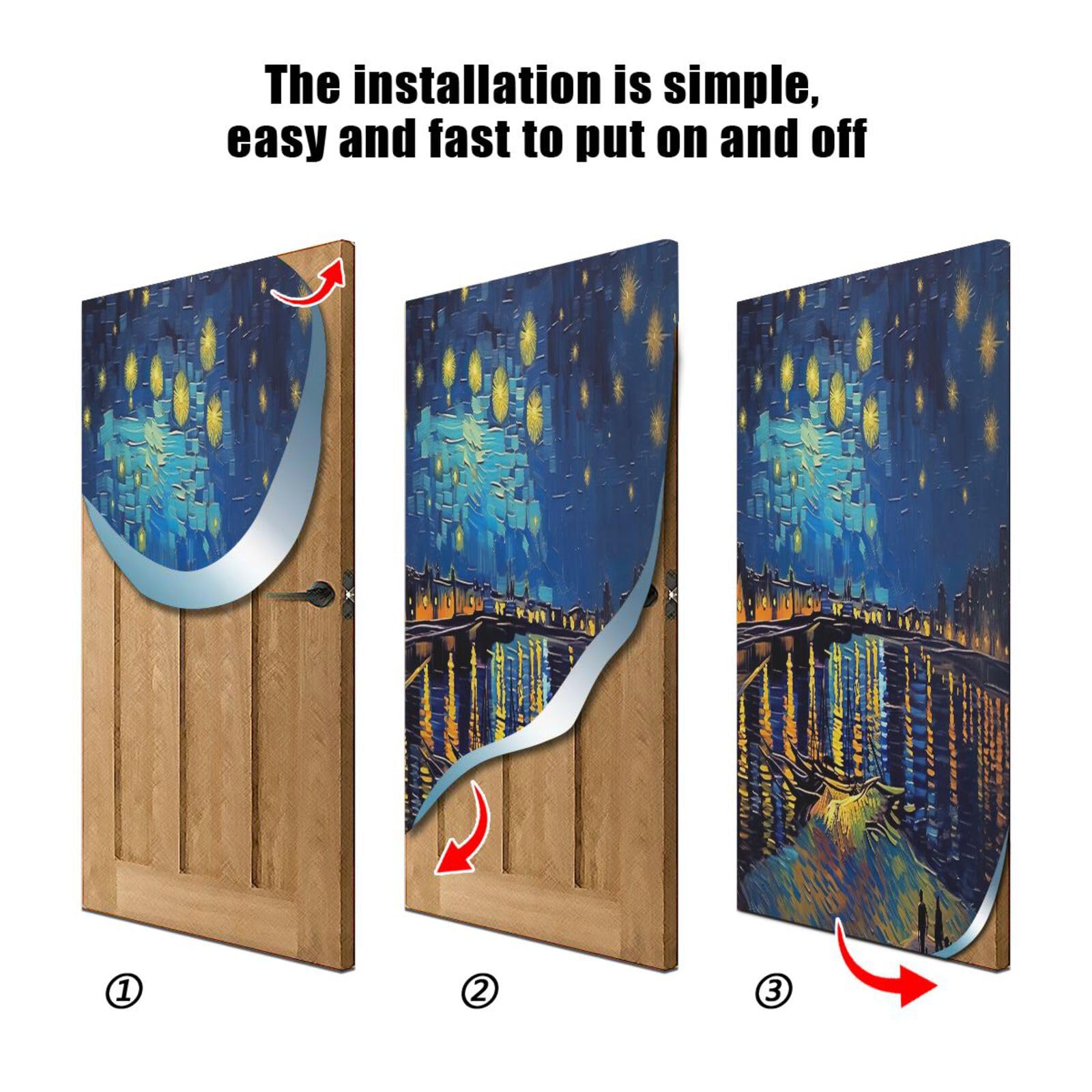 FLildon Starry Night Painting Door Cover Decoration, Party Accessory Porch Decor for Festive Ornament Room Door Covers 36 x 98 Inch