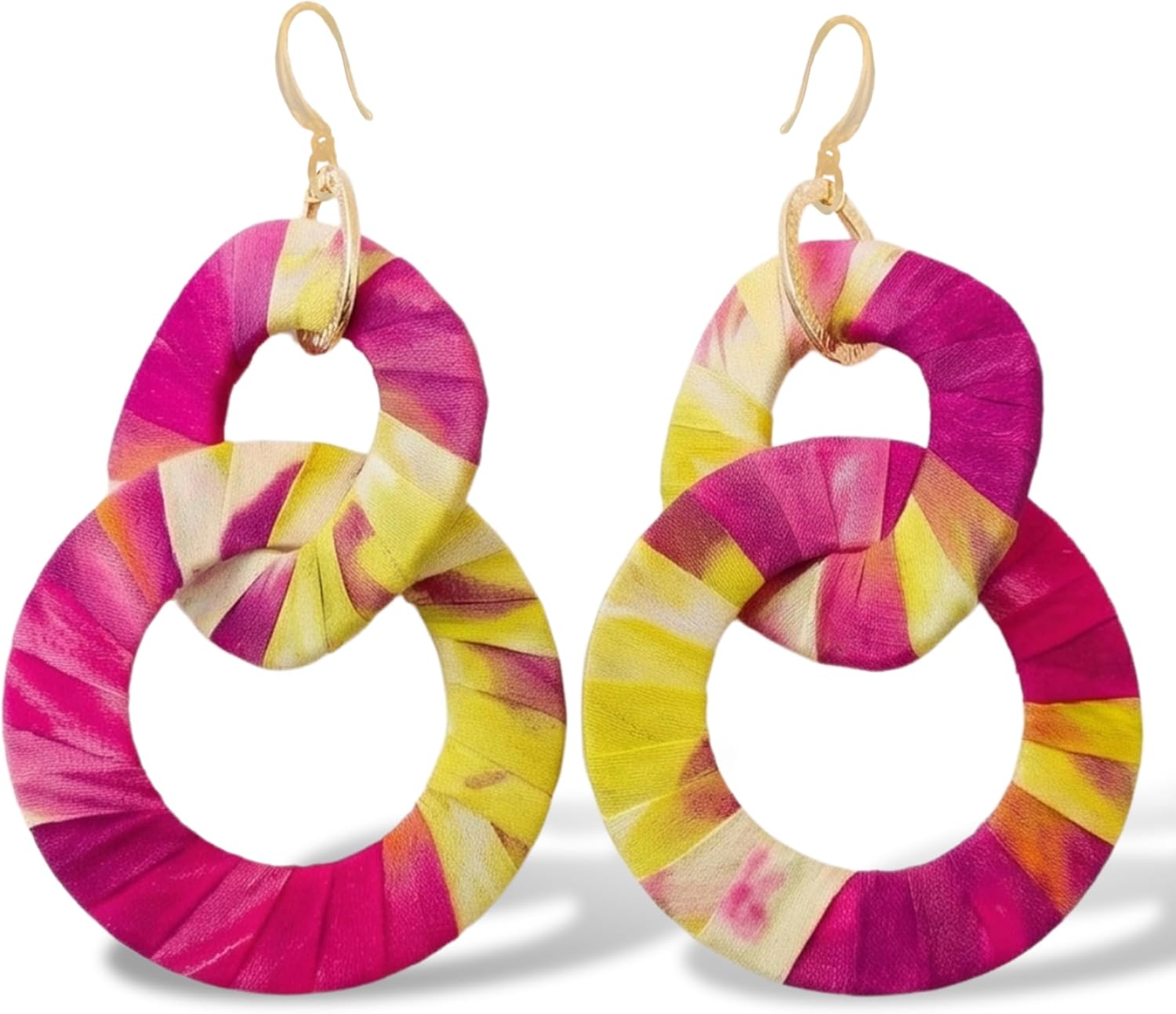 LUNÉA SILK & CO. Women's Silk Statement Hook Drop Earrings, Vacation Earrings, Beach Resort Style, Gold Tone Hook, Dangle Earrings, Artsy Boho Style, Feminine Romantic Fabric Earrings, Romantic Gift for Women, Handmade Artisan Jewelry, Aruba Sunset, Ocean Blue, Exotic Night, Romantic Sky