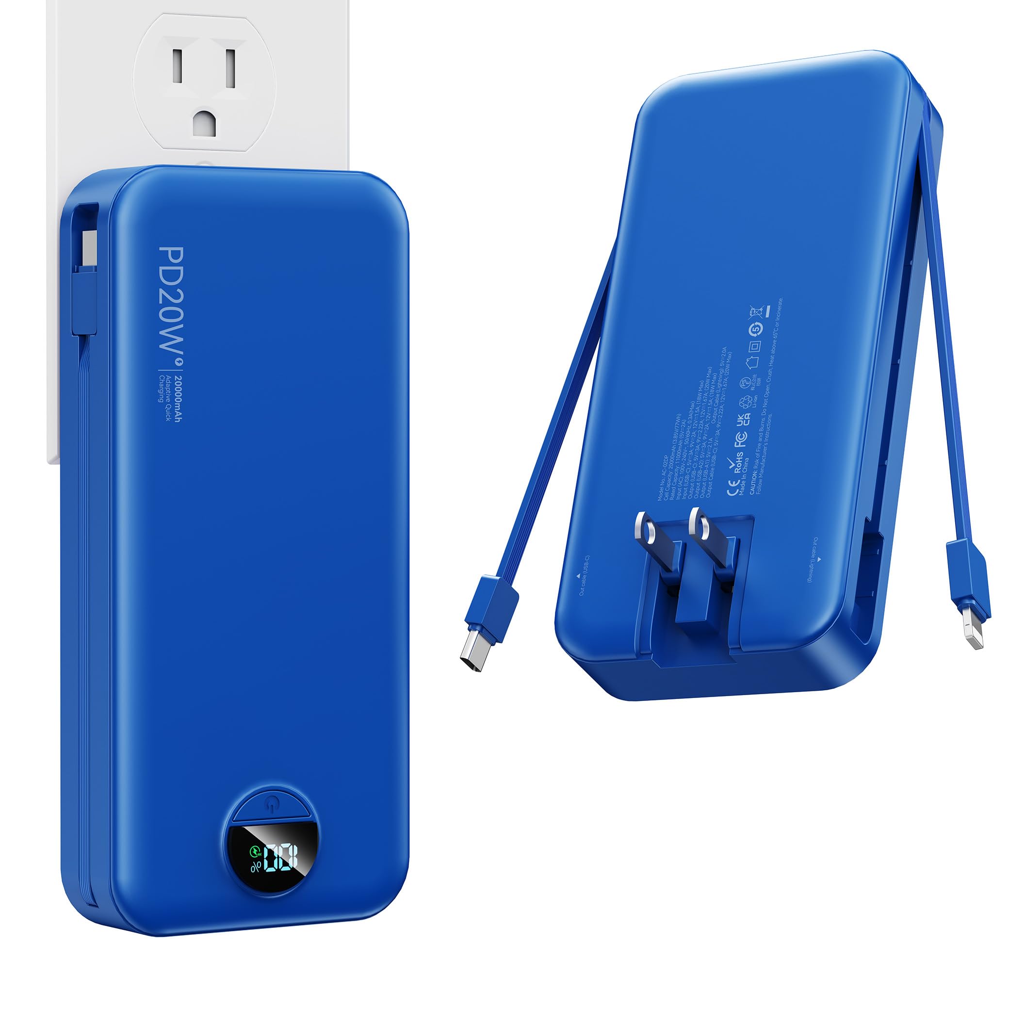 Nusyddy Portable Charger 20000mAh Fast Charging w/Built-in Wall Plug Navy