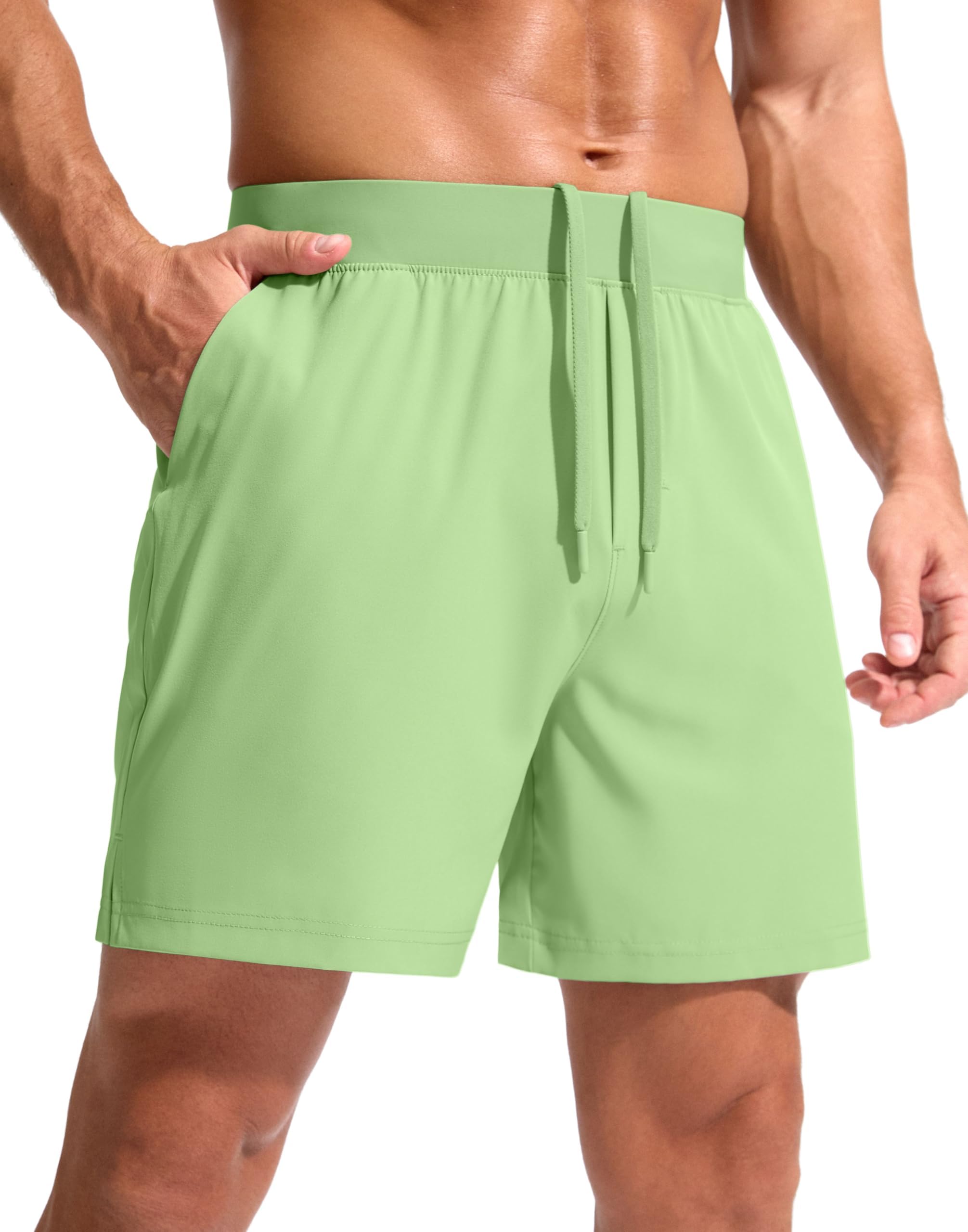 Soothfeel Men's Running Shorts with Zipper Pockets 5 Inch Quick Dry Sports Tennis Shorts Gym Workout Athletic Shorts for Men(Dsuty Khaki, XL)