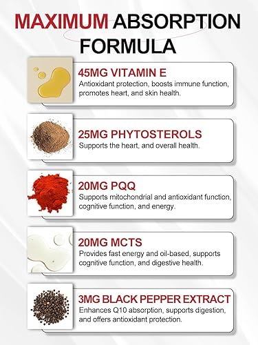 Miniatura 7 de DRFOSTER Coq10 400 mg cápsulas blandas ubiquinol - Co Q 10 Suplemento coenzima q10 Cq10 400mg más vitamina E, PQQ, pimienta negra para la salud del