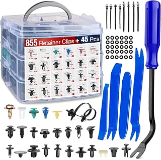 900Pcs Car Push Retainer Clips Auto Fasteners Kit Included 24 Sizes Nylon Bumper Fender Rivets Door Trim Panel Clips with 5 Fasteners Remover 10 Cable Ties for Toyota GM Ford Honda Chevy