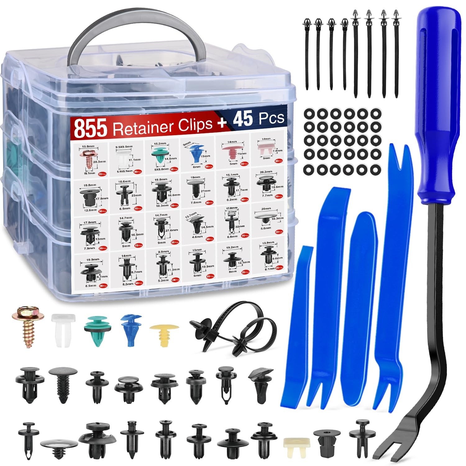 Nilight 900 Stück Auto-Halterungs-Clips, Auto-Befestigungs-Set, 24 Größen, Nylon, Stoßstangennieten, Türverkleidungs-Clips mit 5 Befestigungselementen, Entferner, 10 Kabelbinder für Toyota GM, Ford,