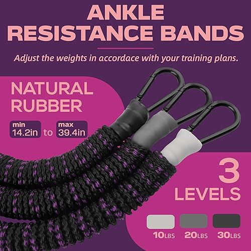 Miniatura 3 de POWLIF Bandas de resistencia al tobillo con puños, juego de correas de tobillo con 2 puños y 3 bandas de resistencia para entrenamiento en casa o