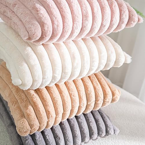 Miniatura 6 de Paquete de 2 fundas decorativas afelpadas de piel sintética para cojín, diseño a rayas para sofá, sillón, dormitorio 12 x 20 pulgadas