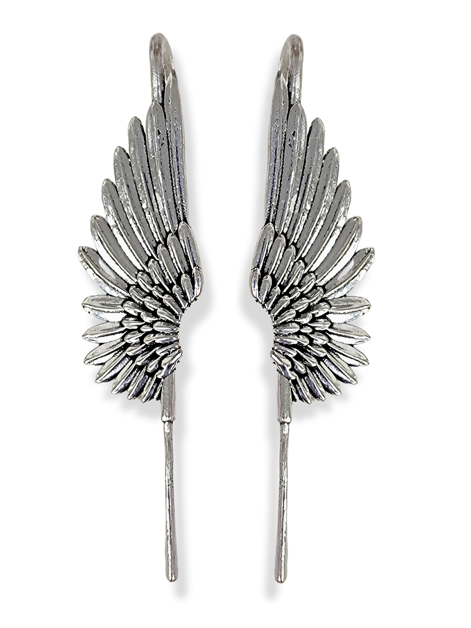 Oxidized Silver Angel Wing Design Cuff Earrings for Women-image-26