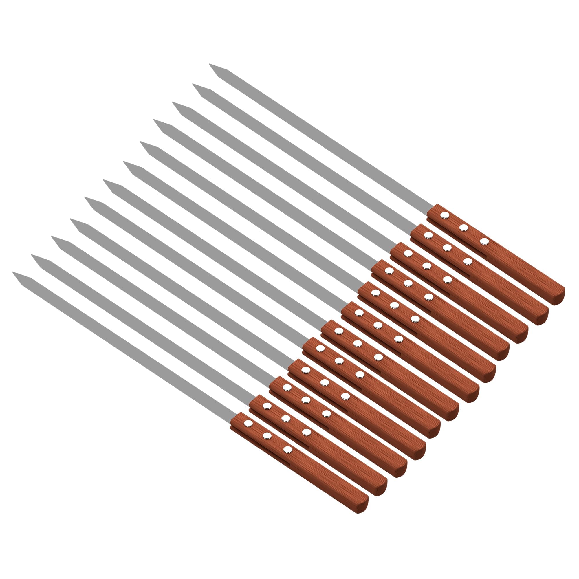 GSV Essentials Stainless Steel Kebab Skewers, Barbecue Skewers with Flat Wooden Handle, Reusable BBQ Skewers for Grilling,Heat Resistant, Ideal for Party,Outdoor Camping, 40cm Long(12 PCS)
