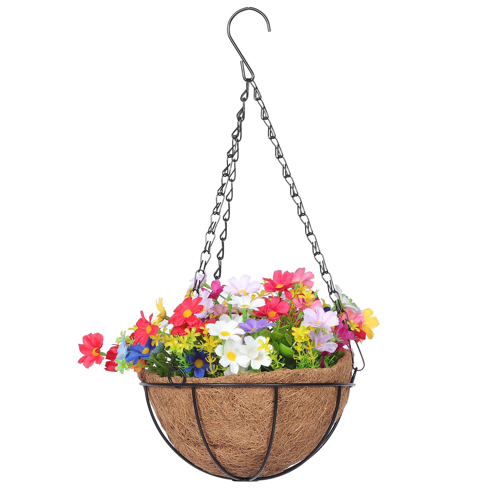 Cesta colgante para jardín y porche con flores artificiales de hierro