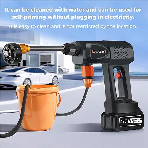 Miniatura 3 de Lavadora a presión inalámbrica portátil de 600 PSI, lavadora a presión a batería con boquilla 6 en 1 y manguera de 17 pies, lavadora eléctrica