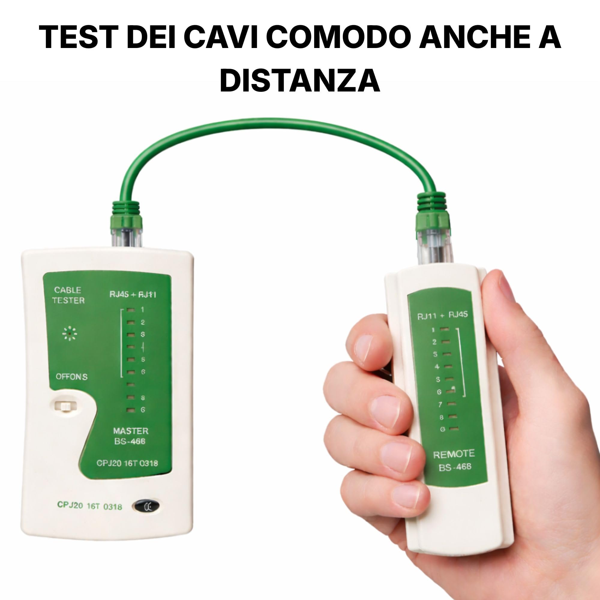 Incutex Tester Cavi di Rete, Ethernet LAN RJ45 RJ11 CAT5 CAT5e CAT6a Linea Tester Professionale, Rilevatore Cavi Wire Tracker, bianco-verde