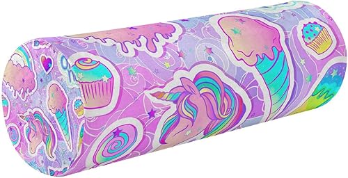 Colorful Unicorns Sweets Rainbow Bolster Pillow for Legs Firm Neck Roll Pillow Decorative Round Pillows for Chairs for Pillow Neck Support Side