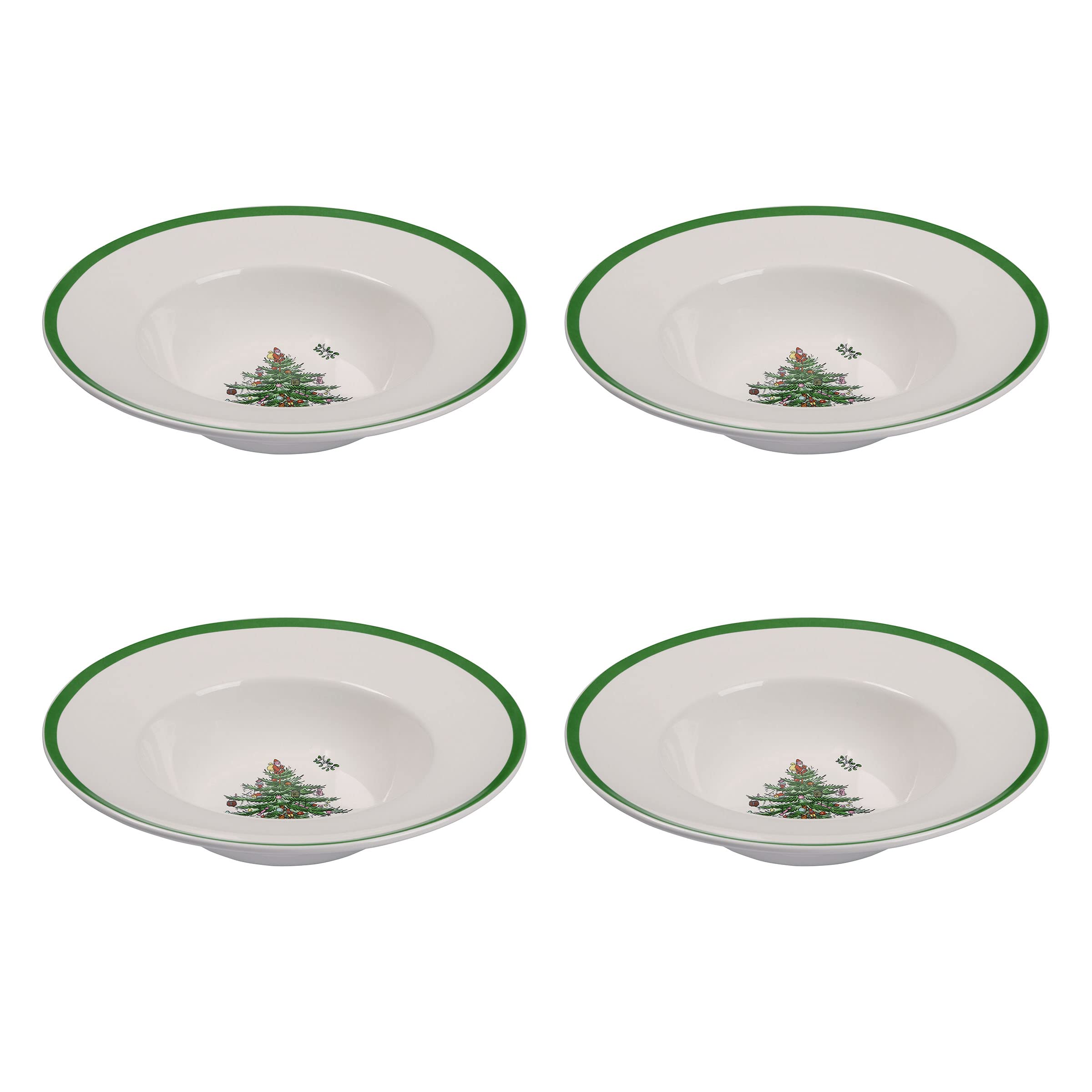 Spode Christmas Tree Pasta Bowl - Set of 4, Rimmed Plate for Serving Salad, Spaghetti & Soup, 10-Inch, Made of Porcelain, Dishwasher, Microwave & Freezer Safe, Dinnerware Set