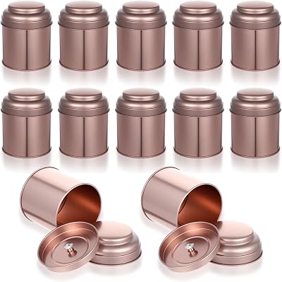 12 Pack Tea Tins Canister With Airtight Double Lids, 8 fl oz Round Mini Tea Storage Containers For Loose Leaf, Coffee, Spices and Sugar, Rose Gold