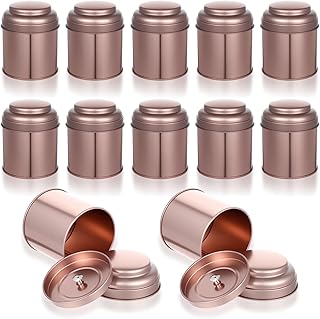 12 Pack Tea Tins Canister With Airtight Double Lids, 8 fl oz Round Mini Tea Storage Containers For Loose Leaf, Coffee, Spices and Sugar, Rose Gold