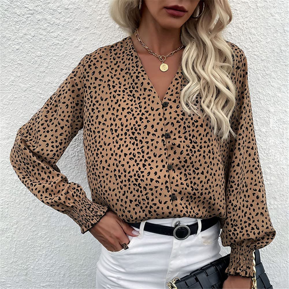 Youllyuu Camicetta da donna con stampa leopardata Casual scollo a V Camicia Vintage Manica lunga Camicie