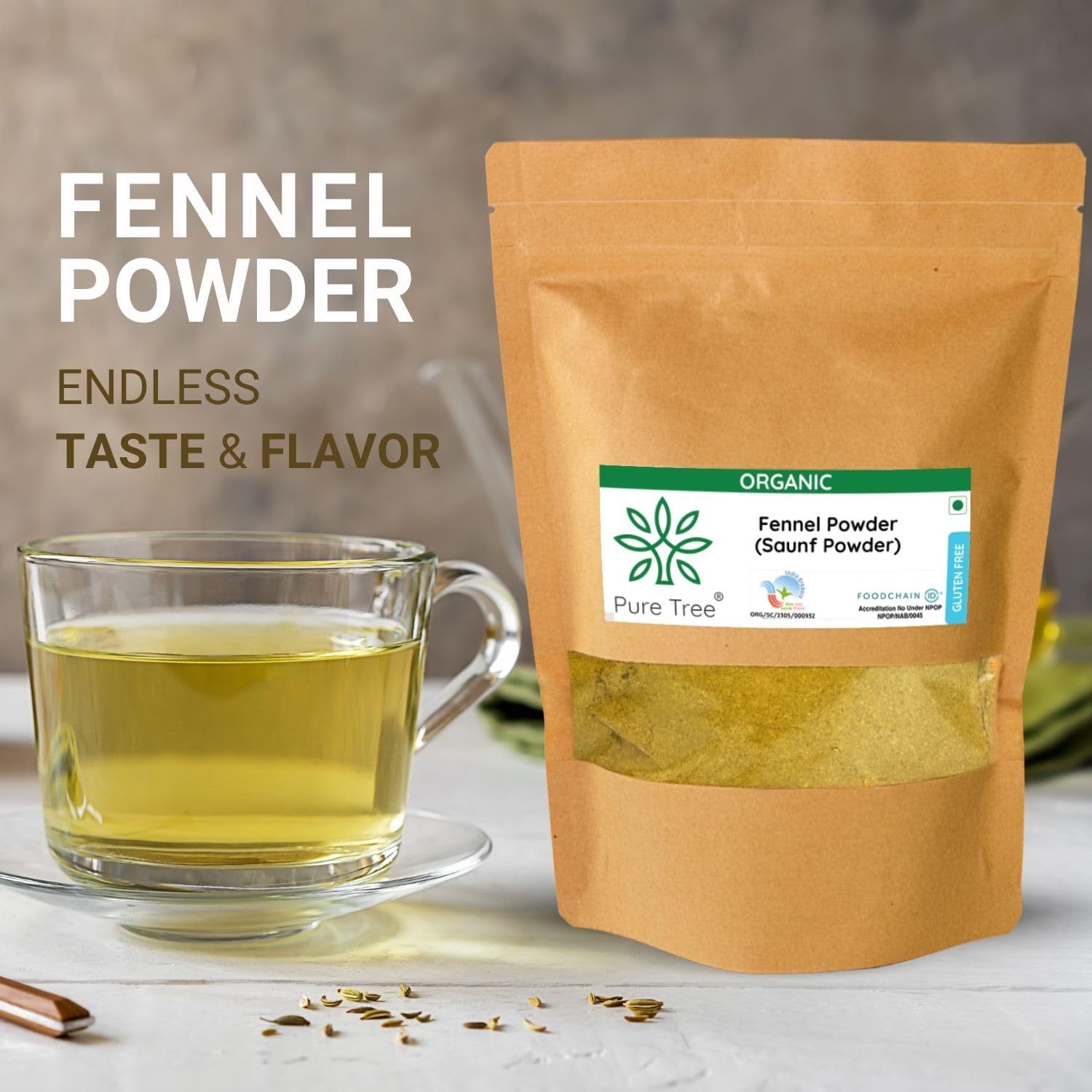 Pure Tree Certified Organic Saunf Powder | 250 g | Fennel Seed Powder | Variyali, Sompu Powder | Gluten Free & Flavourful 1