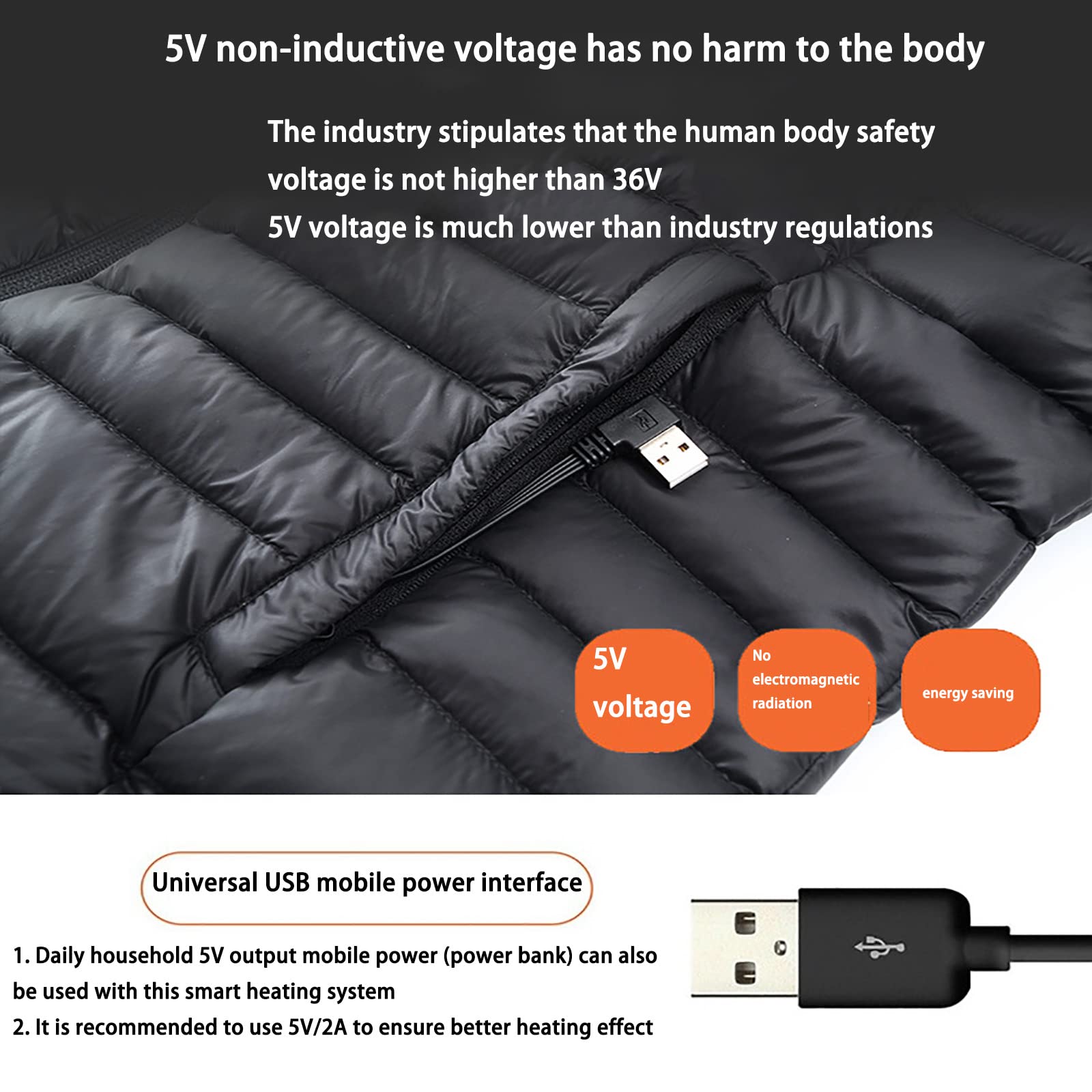 Ogrzewana kurtka damska, kombinezon narciarski damski, mobilny port USB, wiatroszczelny damski kombinezon narciarski z kapturem, dopasowany krój do sportów zimowych,Black,L