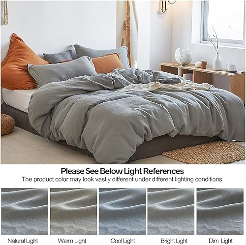 Miniatura 6 de Simple&amp;Opulence Juego de funda de edredón 100% lino, 3 piezas, estilo básico, lino lavado francés, color sólido, suave, transpirable, ropa de cama