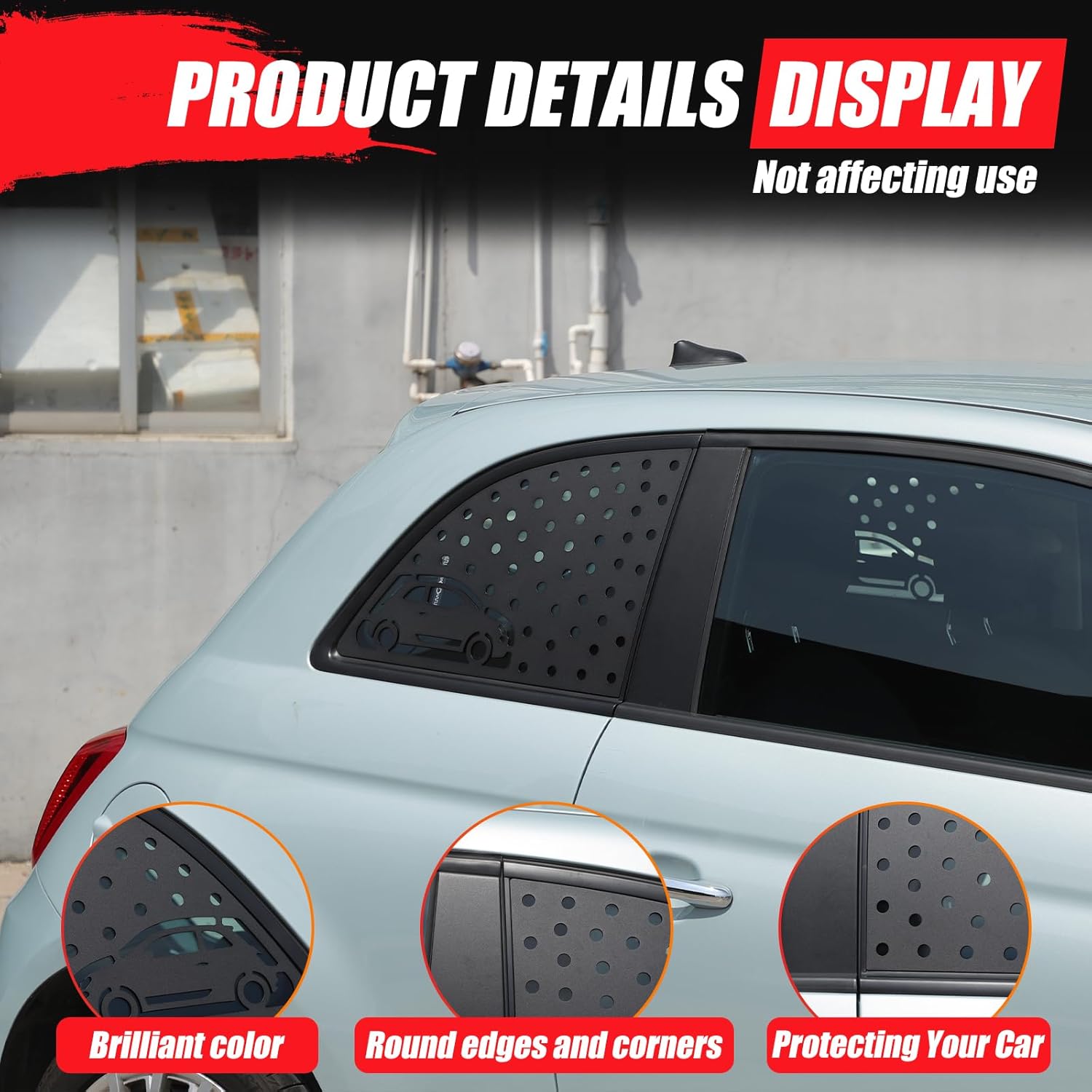 Window Louvers Air Vent Grill Trim Compatible with Fiat 500 2007-2025,Aluminum Alloy Rear Side Window Louver Scoop Sun Shade Cover Exterior Decoration Accessories 2PCS (Black)