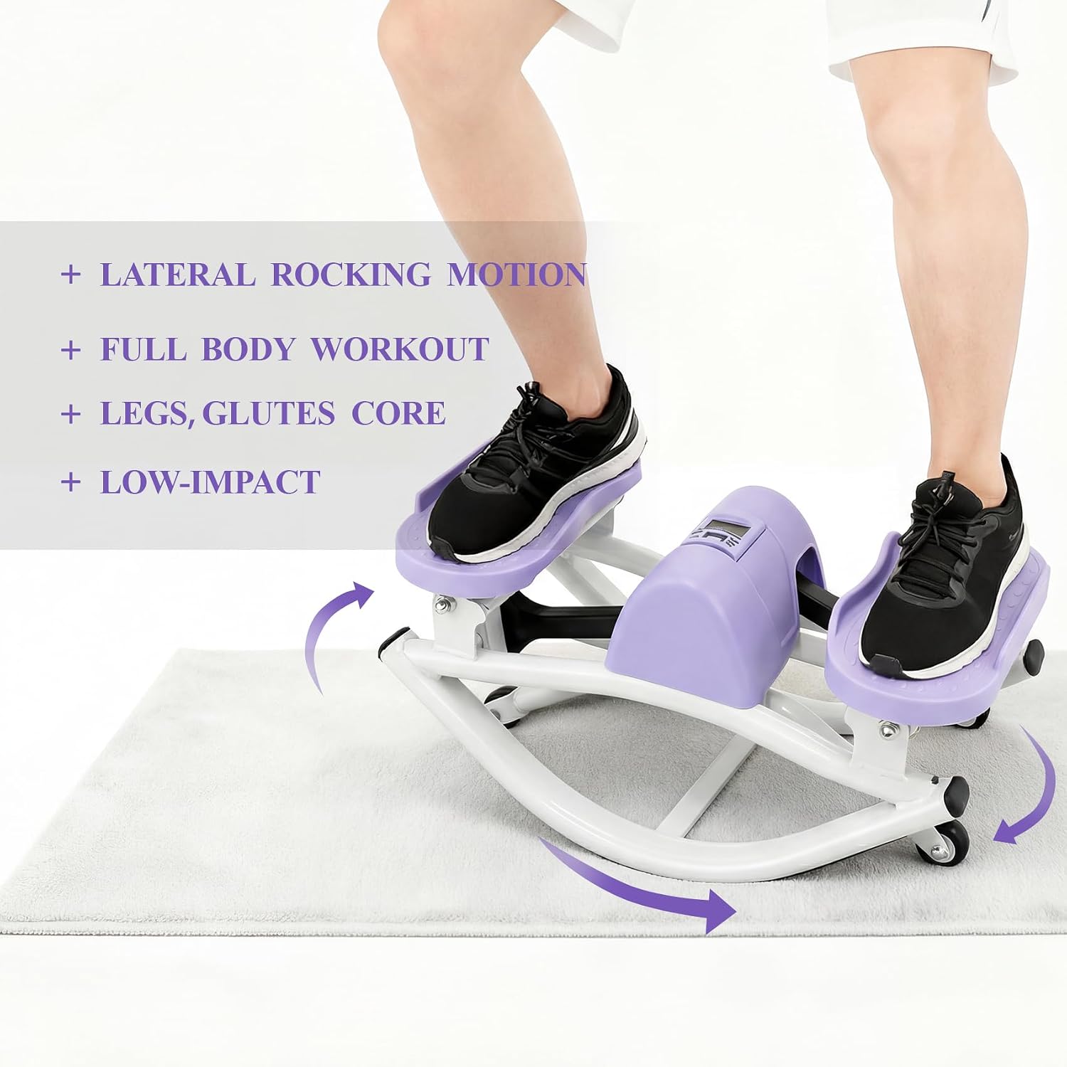rock stepper, side to side rocker stepper machine, low-impact lateral steppers for knees and joints, u-shaped rock stepper machine for home workout purple stainless steel