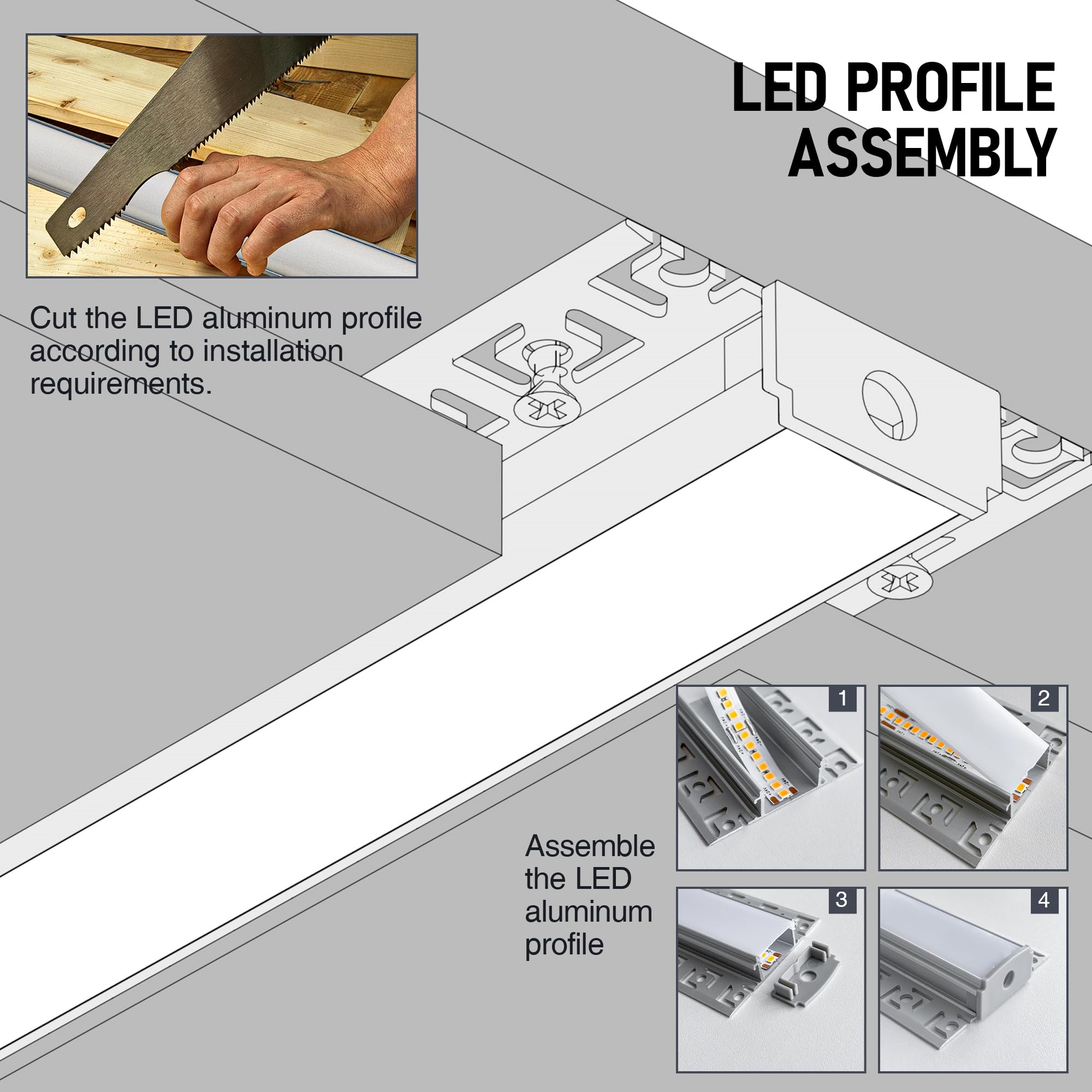 GEEKLUX 10 x Profili per Strisce LED da 2 m in Alluminio (Totale 20 m (WJ005_(61.8 x 13.8mm)_U_LED≤20mm, 10 x 2m_(20m))