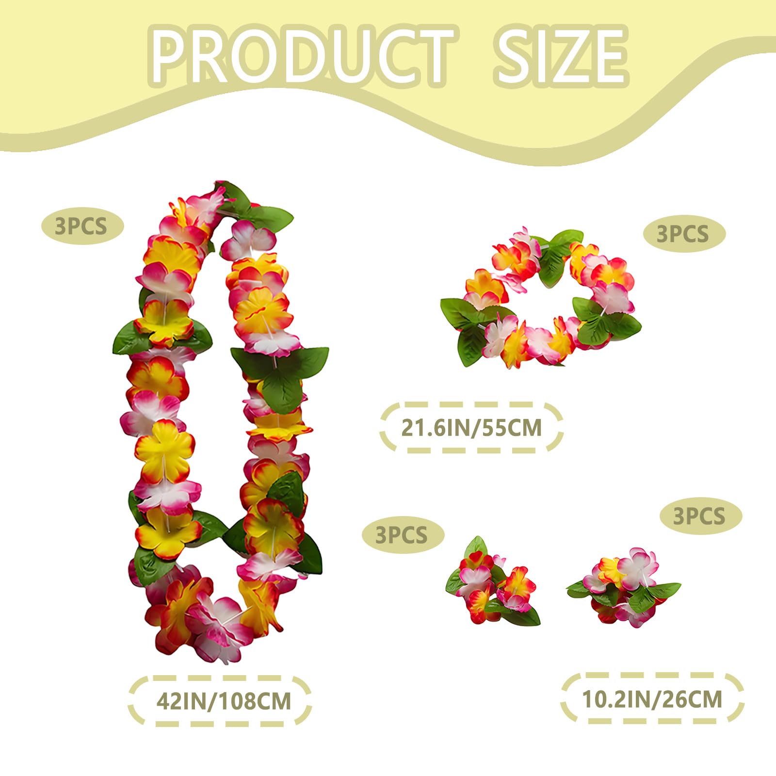 12 Pcs Hawaiian Garland Set, Hawaiian Flower Necklace Headbands and Bracelets for Beach Party, Multicolor - Image 2
