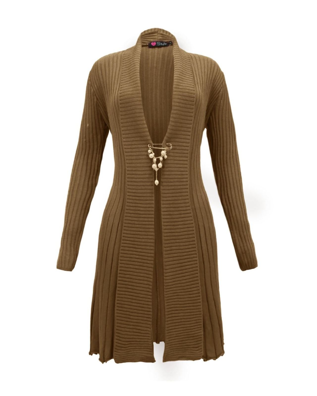 Top Vendor Women's Mocha Knitted Boyfriend Crochet Cardigan Waterfall Brooch Dress Top 8-14[,8]