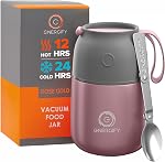 Vacuum Insulated Food Jar. Bowl incl. Folding Spoon, Cup. Wide Mouth Keep Hot & Cold Drinks Soup Lunch Container for Adults. BPA-Free Stainless Steel, Leak Proof Radiant red, 17oz
