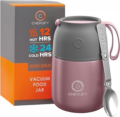Miniatura 15 de ENERGIFY Tarro de comida aislado al vacío. Tazón grande de 17 onzas con cuchara plegable, taza. Boca ancha para mantener bebidas calientes y frías,