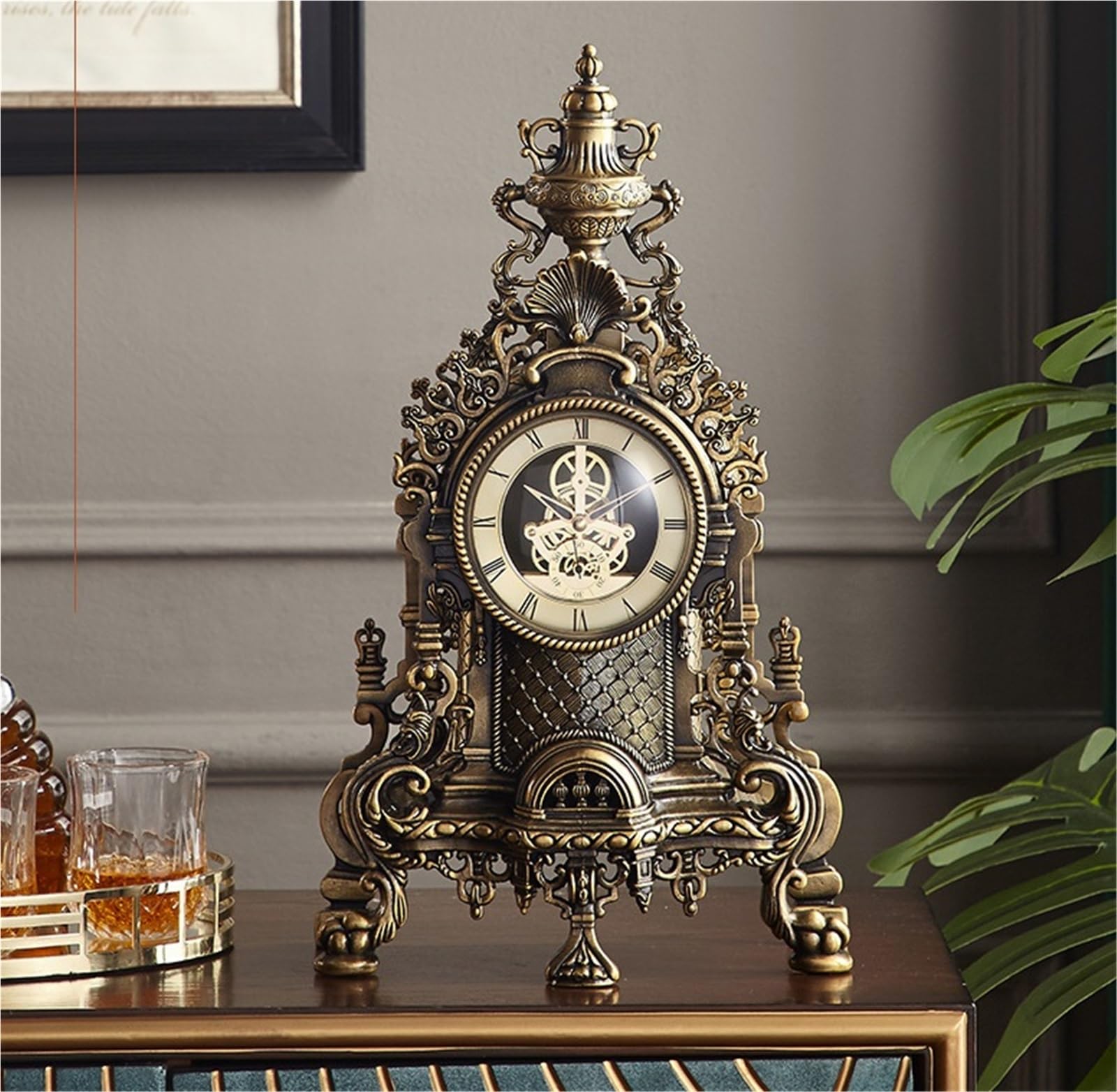 GFJHdfhE Mantel Clock | Classic Design Semi-mechanical Retro Desk Clock Vintage Tabletop For Home Living Room Decoration Traditional Style