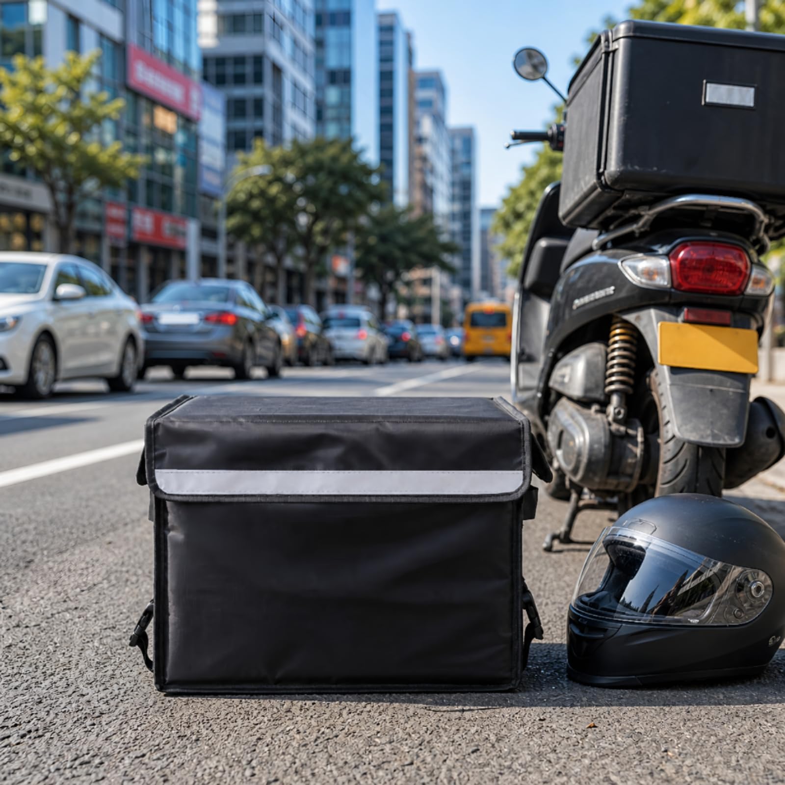 Caja Entrega Alimentos Rígida Mochila con Correas Reforzadas Reflectante Bolsa Térmica para Entregas en el Hogar, Transporte en Motocicleta, Negro, 45 Litros