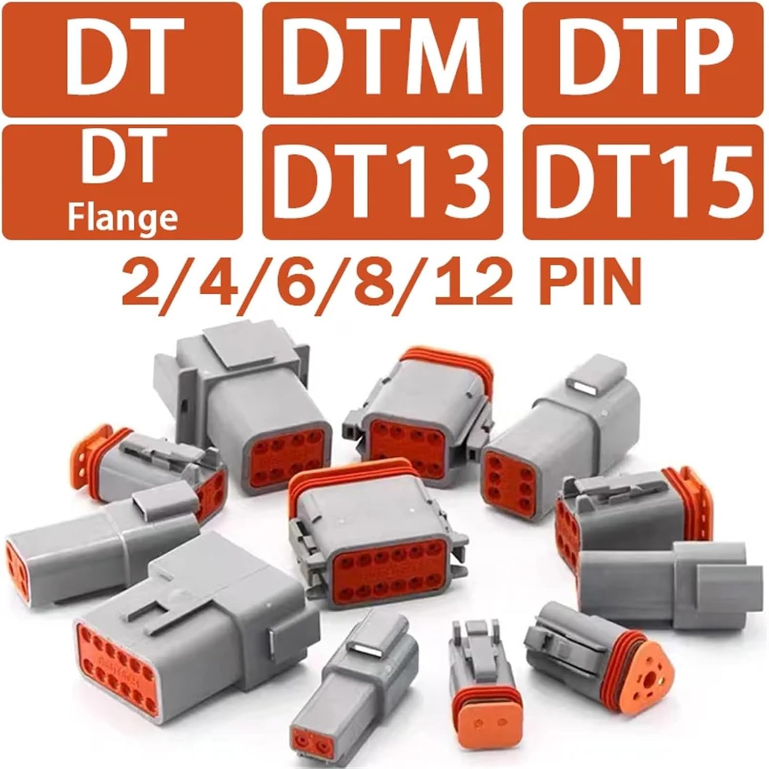 Deutsch Type Waterproof Connector 2Pin DT/DTM/DTP/DT15/DT13 Automotive Sealed Plug Electrical Connector for Car Motor(DTM,5 Sets_2P)