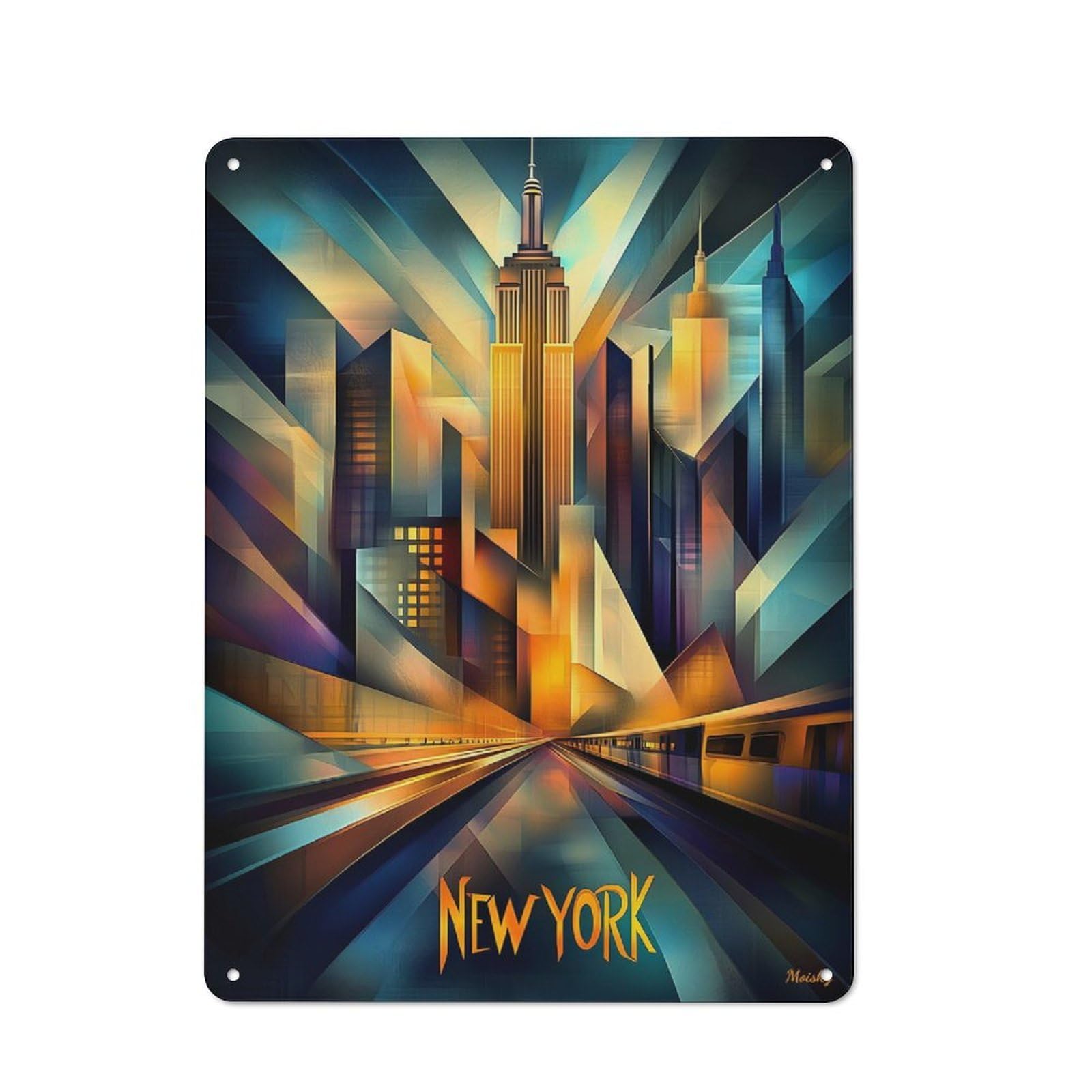 Junmoney New York Dynamic Cubism – Modern Geometric Sk Decorative Metal Plaque With Yline Design 40X30cm, Loft Style Loft Wall Plaque For Modern Home, Workshop, Office Or Cafe