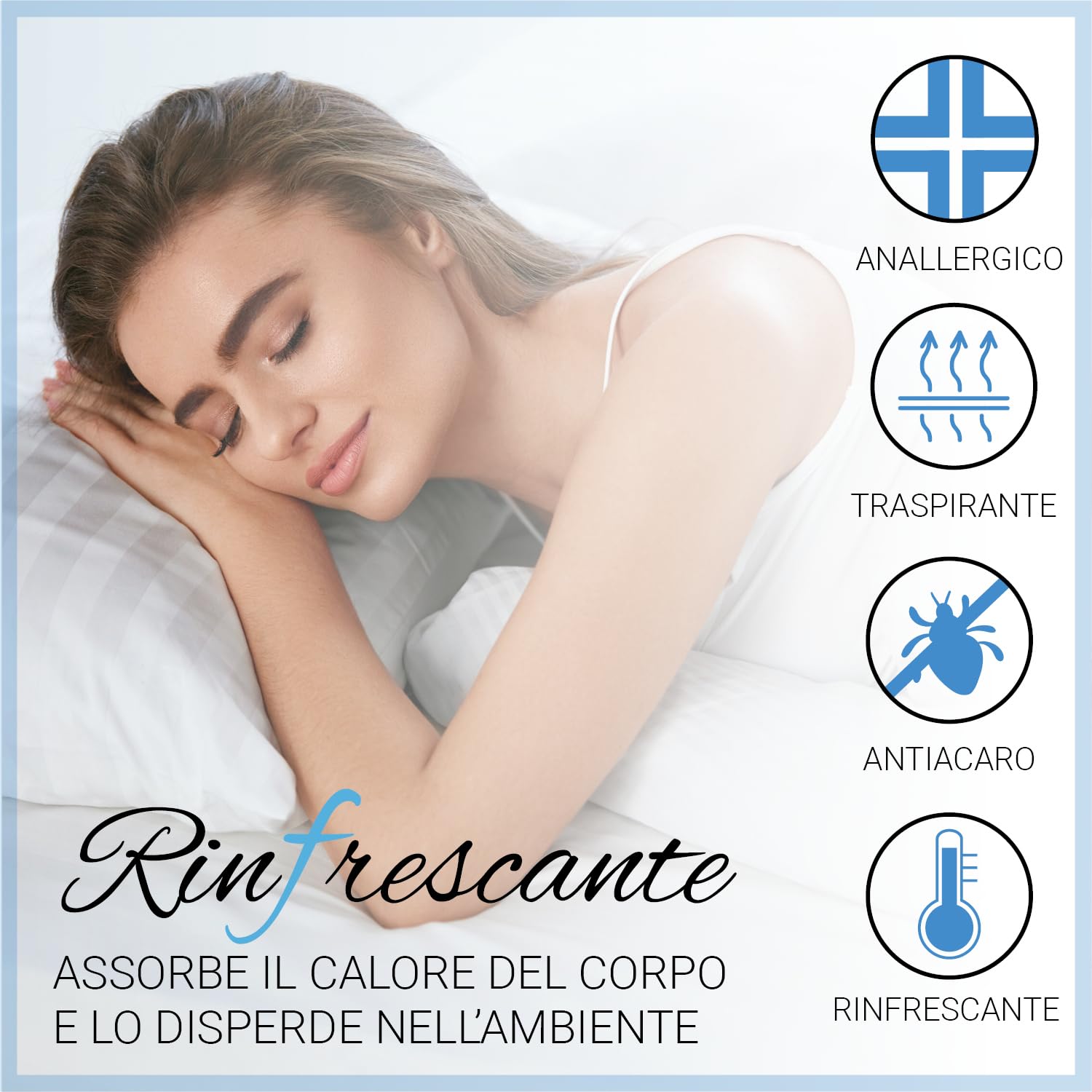 Banzaii Coprimaterasso Estivo Rinfrescante – Elasticizzato con Angoli – Termoregolatore, Effetto Fresco Per Estate, Made in Italy – Matrimoniale 170/180 cm x 190/200 cm