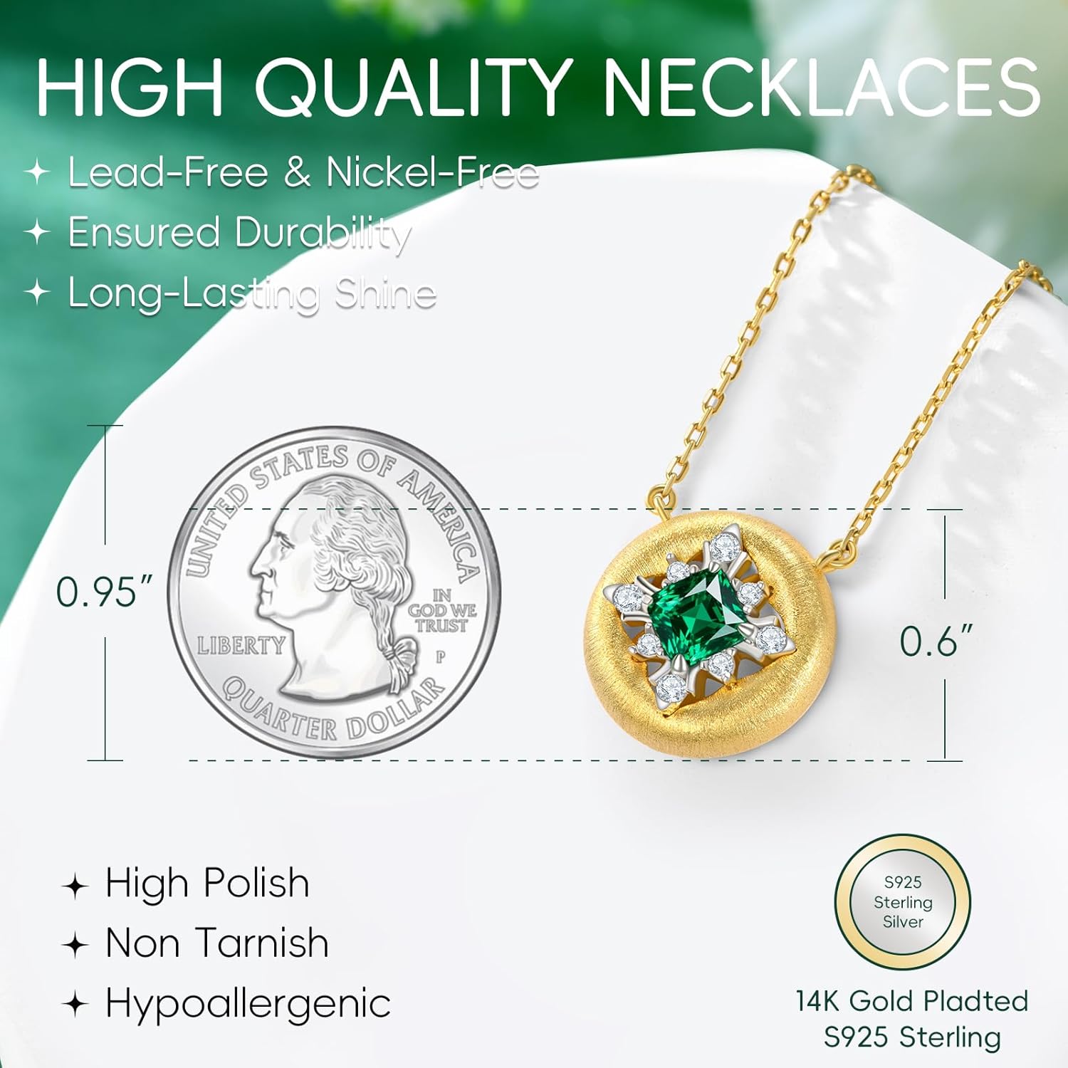 LEONIDS 14K Gold Pendant Necklaces for Women | Moissanite or Lab-Grown Emerald Necklace Non Tarnish | Birthday Jewelry Gifts for Mom Wife (925 Sterling Silver Base) - Image 5