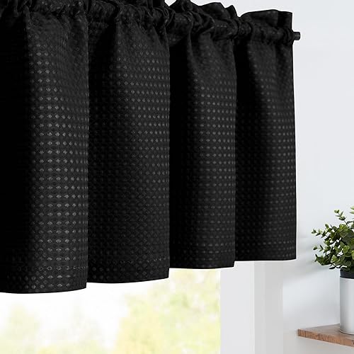 Jinchan - Cortinas con patrón cuadriculado estilo waffle, onduladas, con bolsillo para ventana, 2 paneles