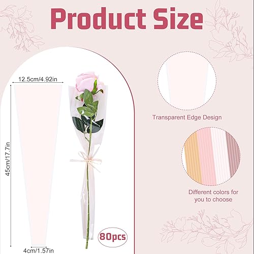 Miniatura 2 de Whaline 200 bolsas de envoltura de flores individuales, 4 colores, bolsas de embalaje floral de plástico, bolsas de manga para ramo de flores de