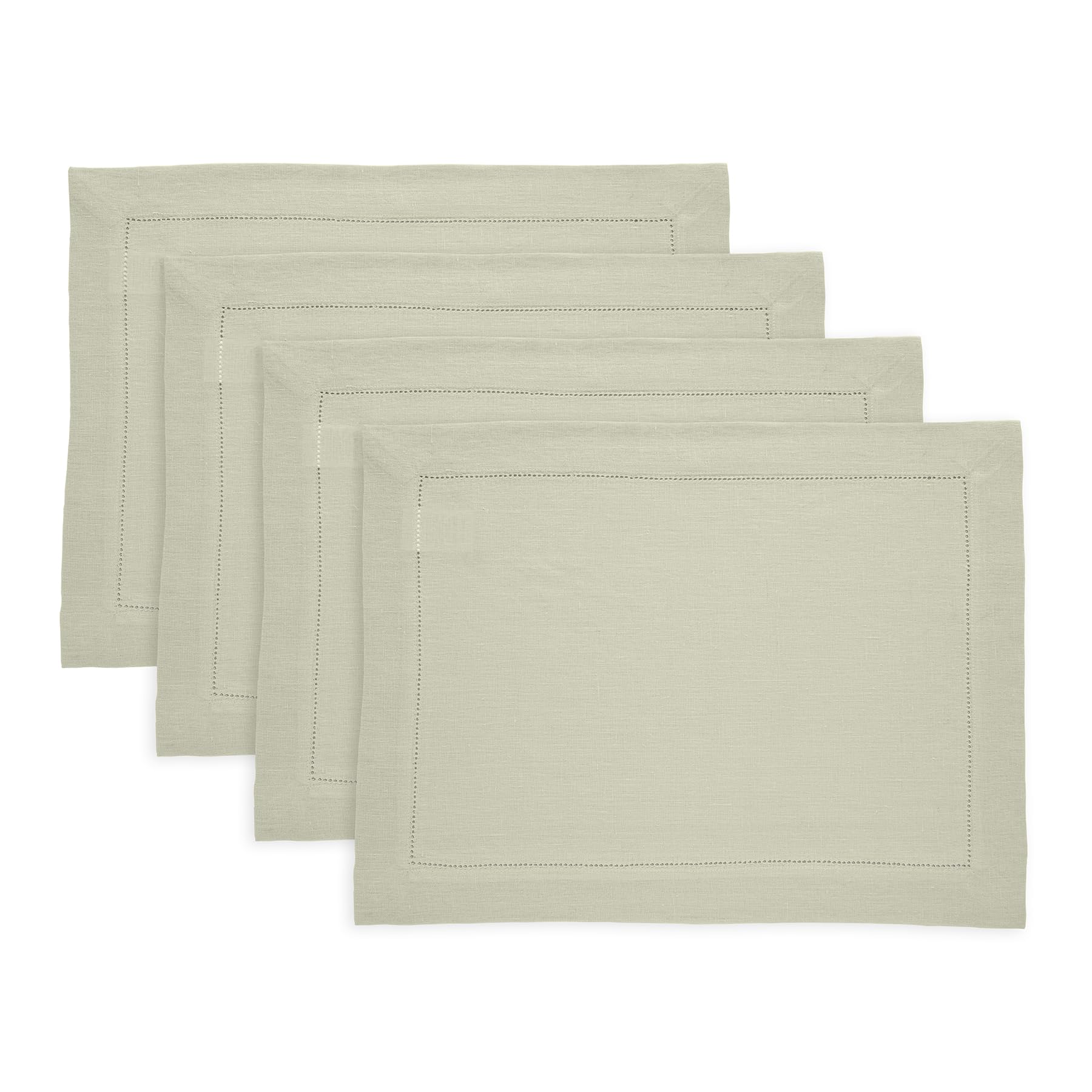 Solino HomeLinen Placemats 14 x 19 Inch – 100% Pure Linen Summer Sage Placemats Set of 4 – Prewashed Cloth Placemats – Sonoma Hemstitch