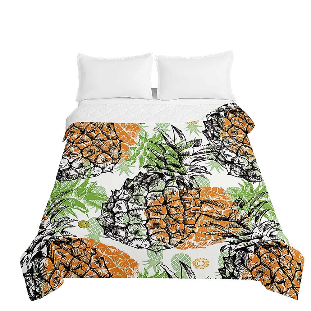 Colcha acolchada de verano con estampado 3D de piñas amarillas de 230x260 cm para cama de matrimonio
