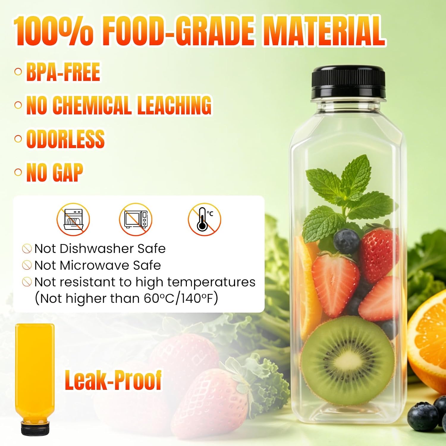 128 Pack 12 oz Reusable Plastic Juice Bottles,Clear Juice Bottles with Caps