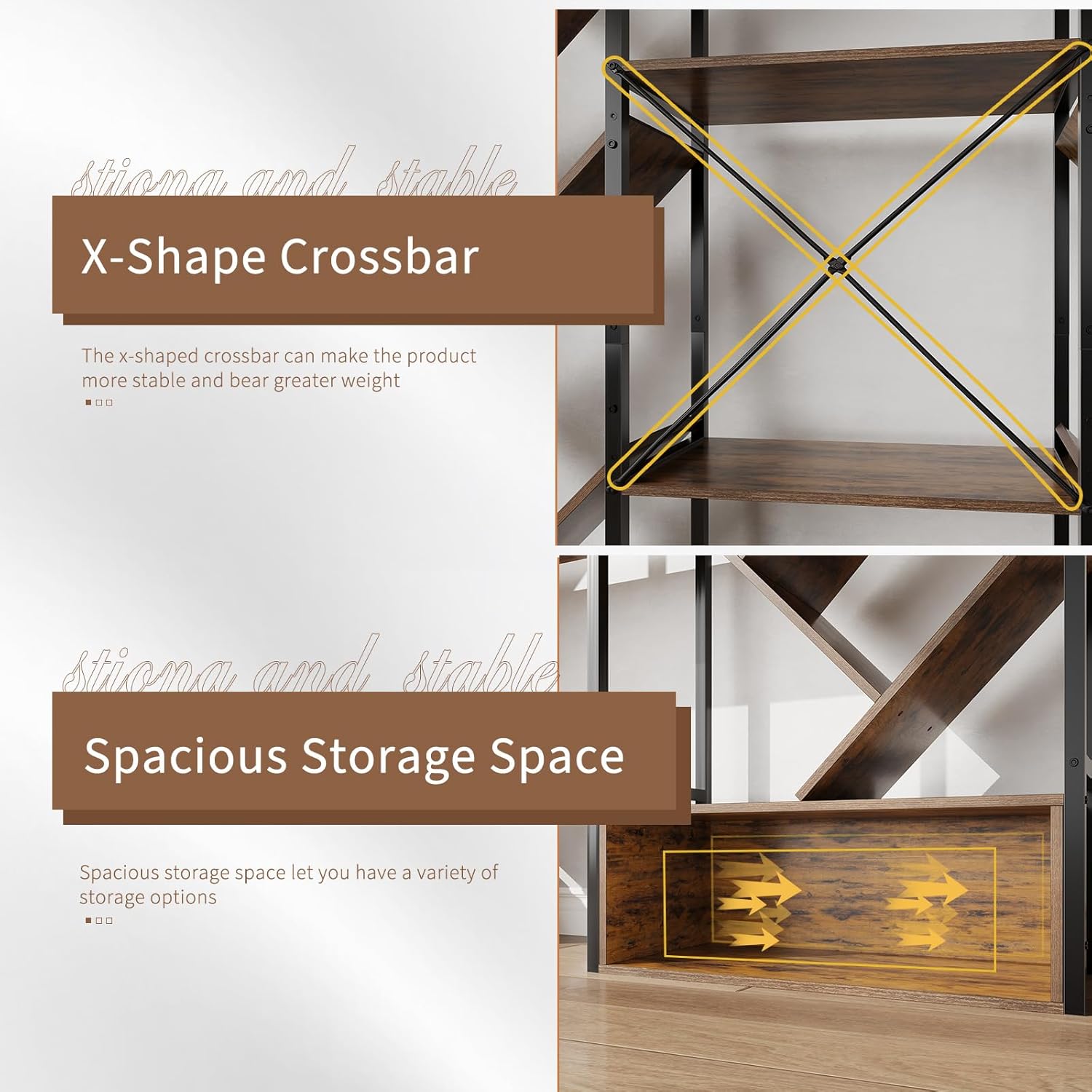 Triple 6 Tier Bookshelf, Large Bookcase Industrial Bookshelf with 24 Open Display Shelves, Industrial Tree Bookshelf, Wooden Tall Standing Bookshelf for Living Room Home, Office