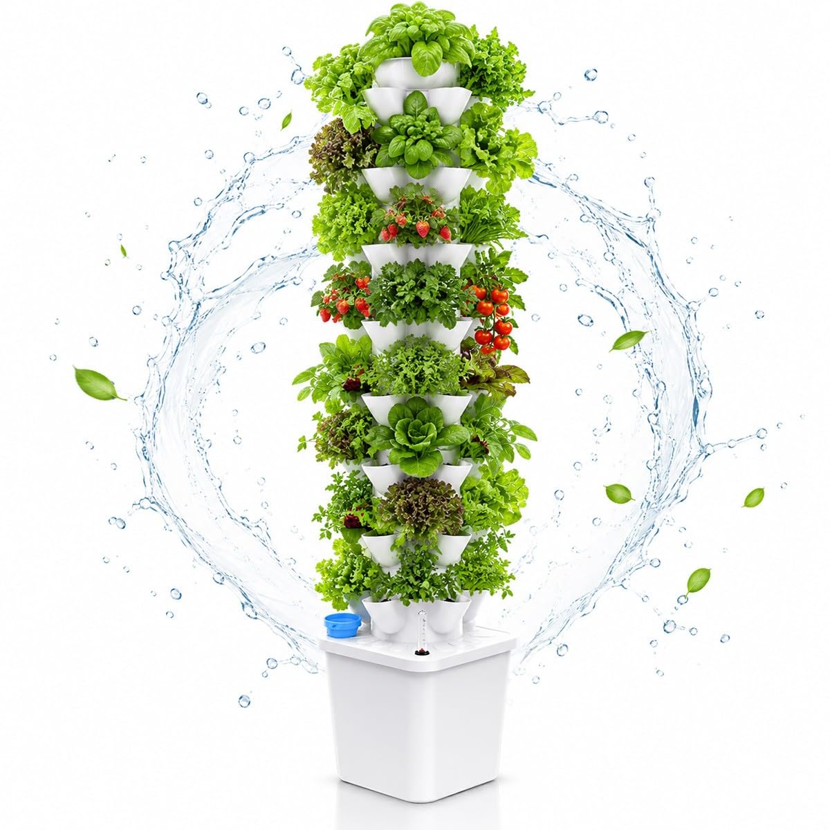 Baannaww Hydroponic Tower, 9 Layers 45 Sites White Reservoir for Balcony