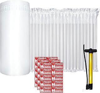 Bubble Cushioning Wrap Roll,12inx164ft,Inflatable Air Column Wrap for Heavy Duty Packing/Moving,Breakable Shipping Supplies,Packing Materials,with 30 Fragile Stickers and Pump
