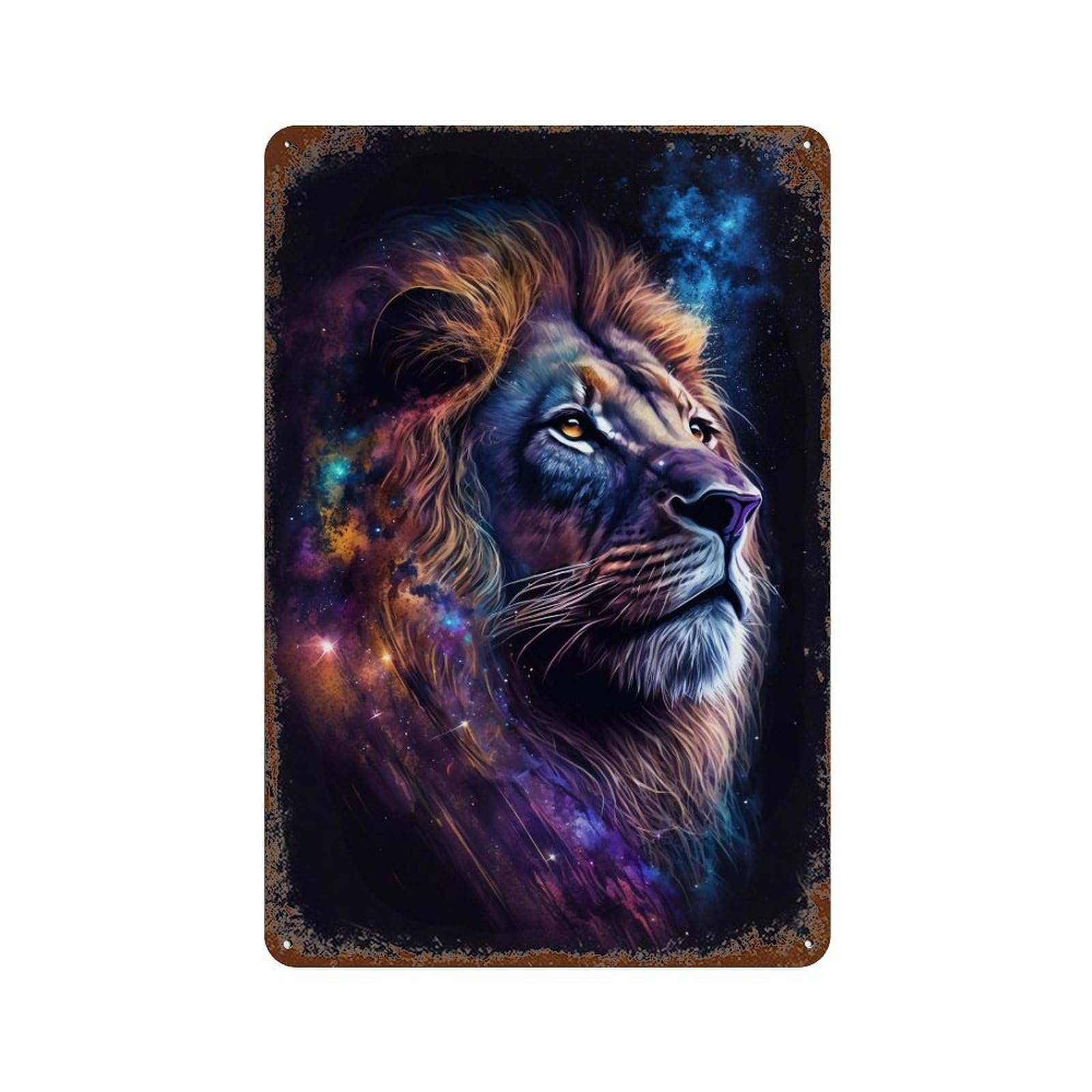 Retro Metal Sign with Cosmic Lion Art Print-15 Design 11.8"x7.9", for Shed, Workshop And Garage Wall Decor, Old School Wall Decor