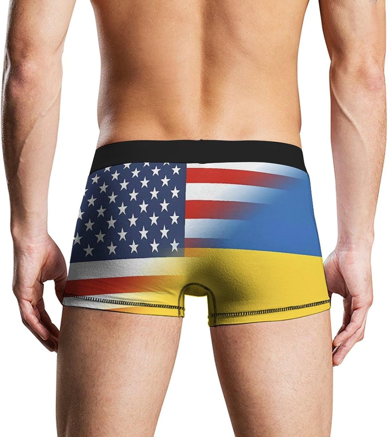 USA-Ukraine Flag Novelty Men's Trunks Soft Breathable Underwear Patterned Stretch Briefs