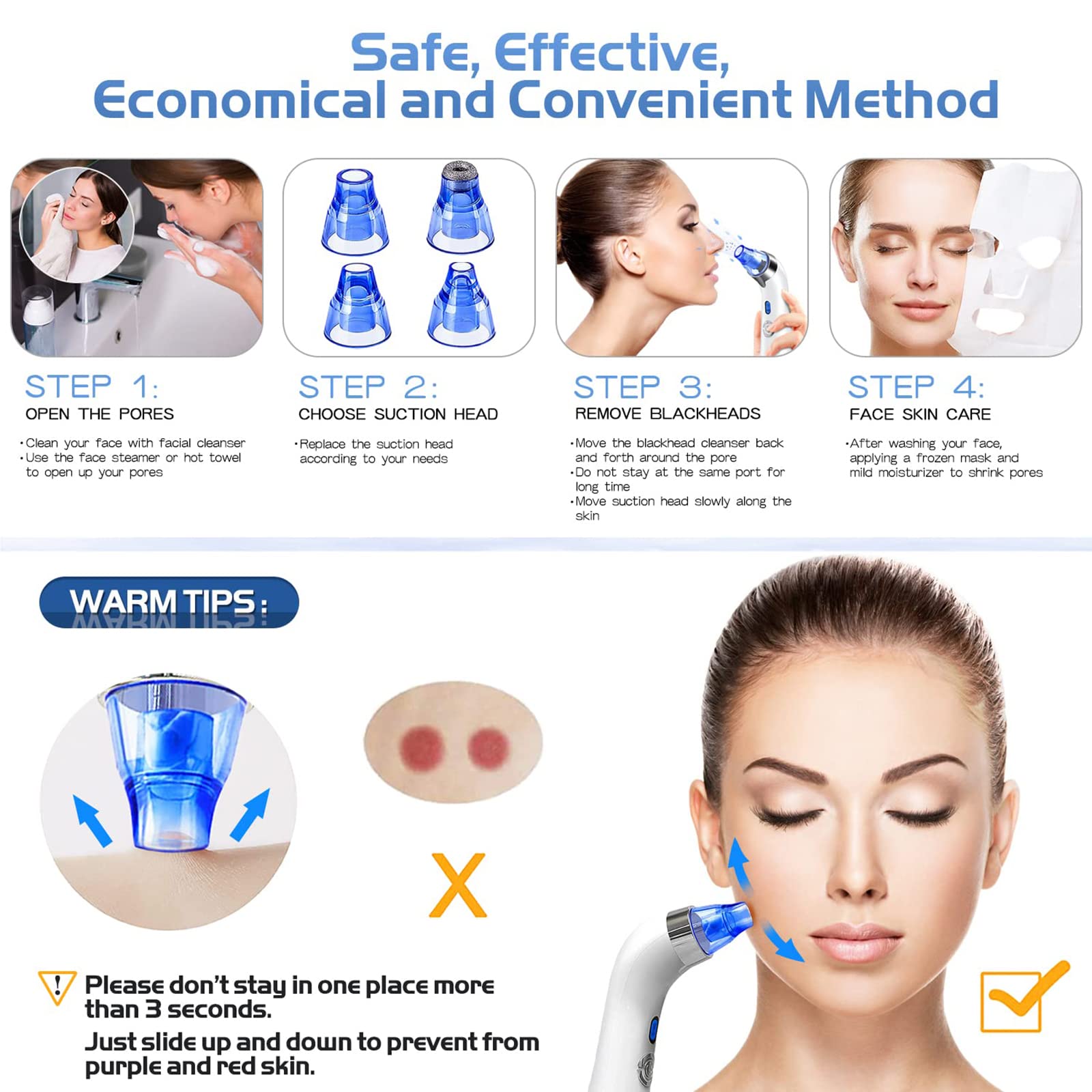 WolFum Trattore di pulizia del viso – detergente per spore facciale, strumento di estrazione della comedone-Whitehead, pulitore elettrico per pore, aspiratore per rimuovere punti neri,
