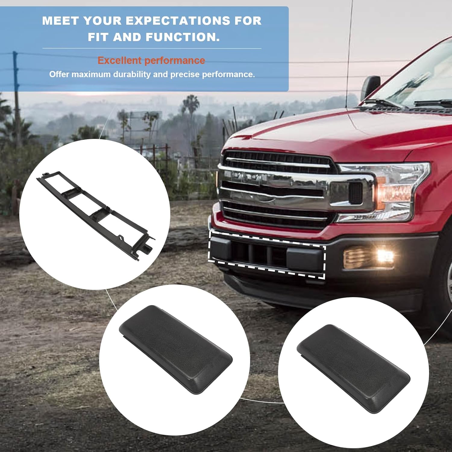 1 Set of Front Bumper Lower Grille Panel Trim Cover with Bumper Guards Pads Inserts End Caps Fit for Ford F150 2018 2019 2020 (Black)